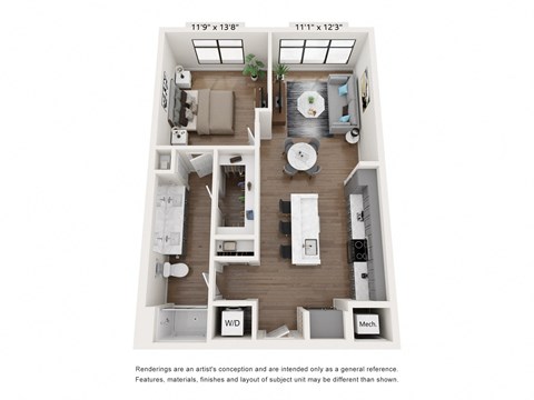 a 1 bedroom floor plan with a bathroom and a living room